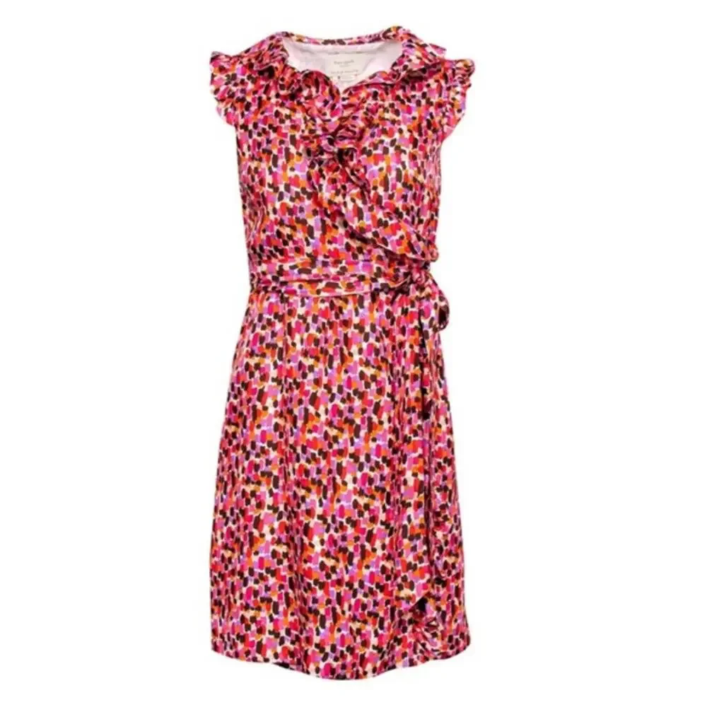 Kate Spade Aubrey Pink Ruffle Silk Wrap Dress Event NYE Going Out Preppy Sz 4